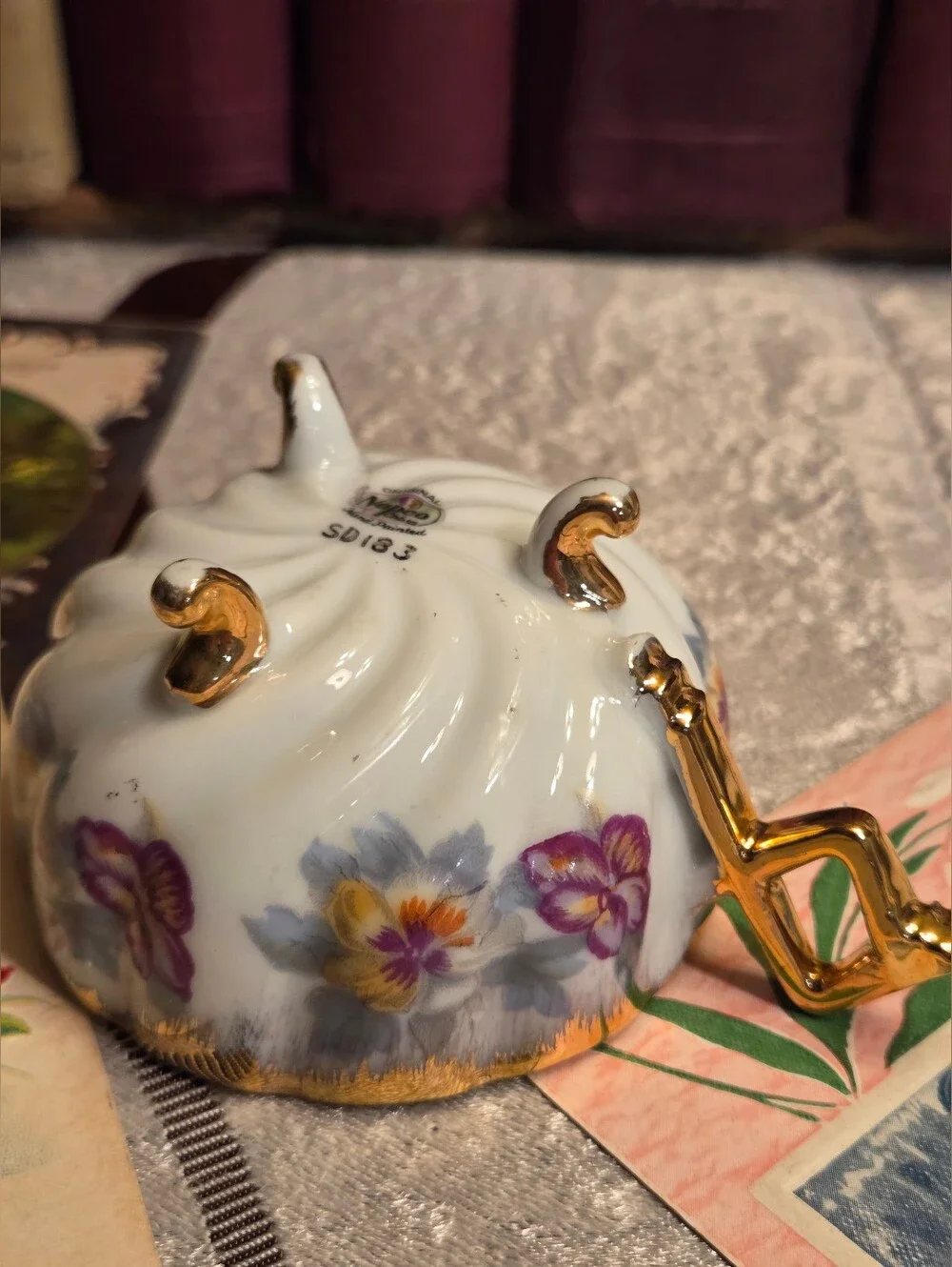 Napco Handpainted Pansies Iridescent Footed Teacup